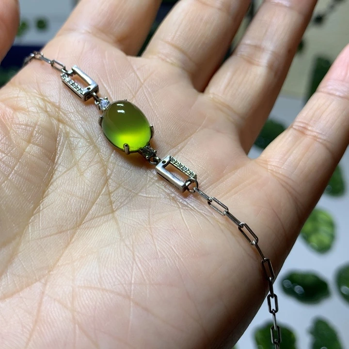 岫玉银S925镶嵌手链手链