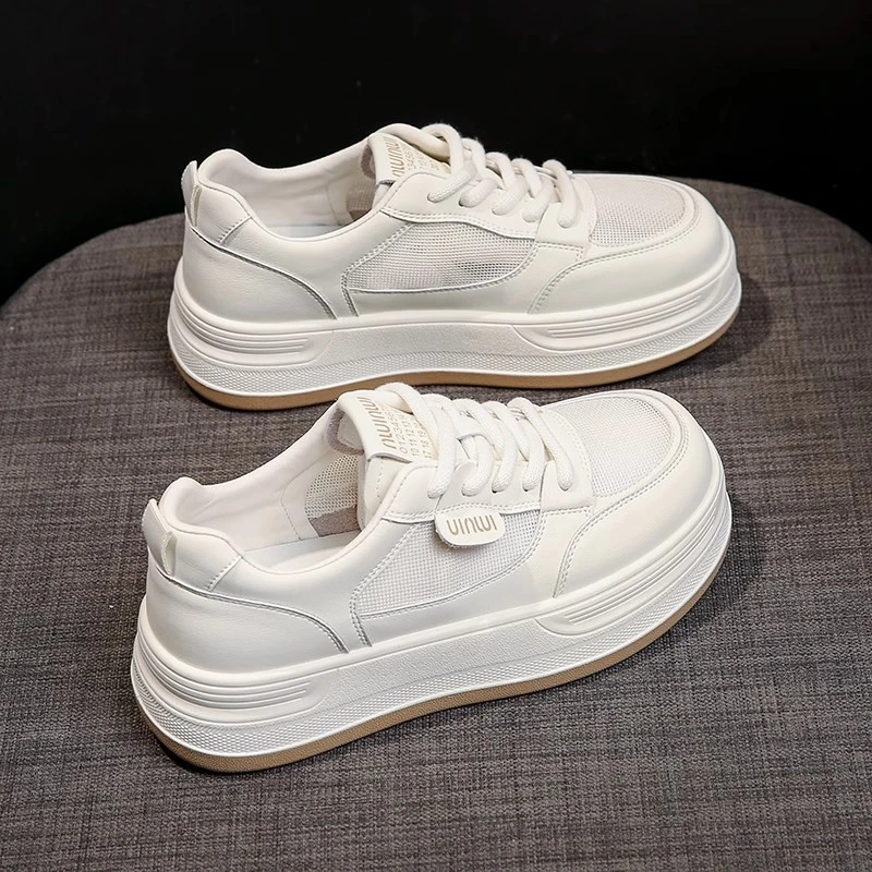 Moleubak小白鞋女款2025年夏新款网鞋女透气网面百搭厚底板鞋