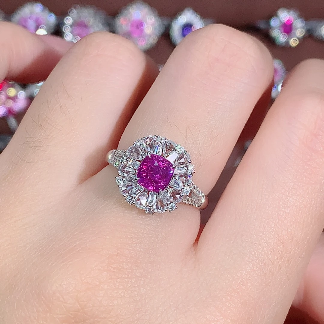 彩色蓝宝石戒指18K金镶嵌1.53ct/天然宝石/七天无理由