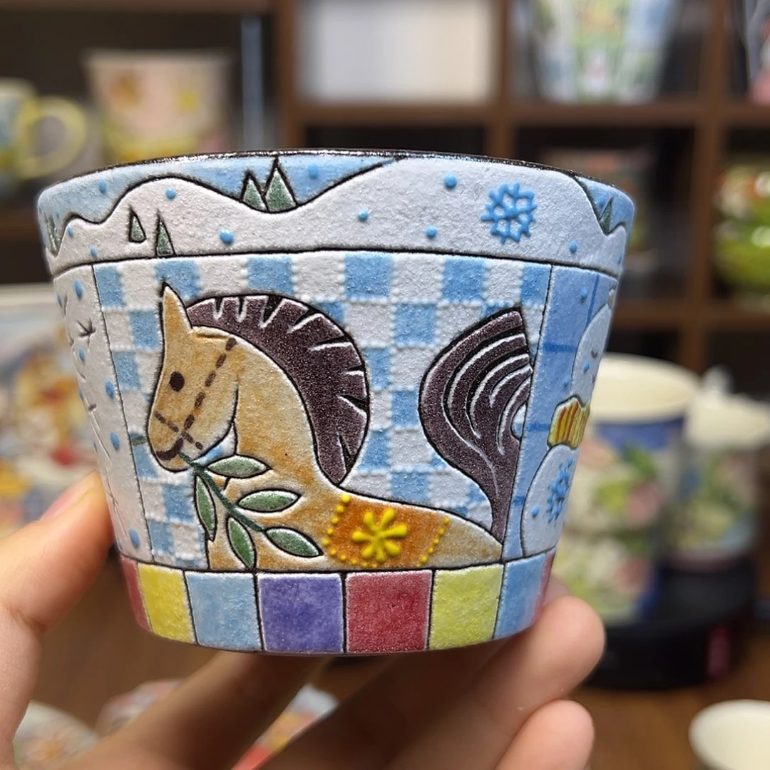 陶摆件原创手绘高温釉下彩