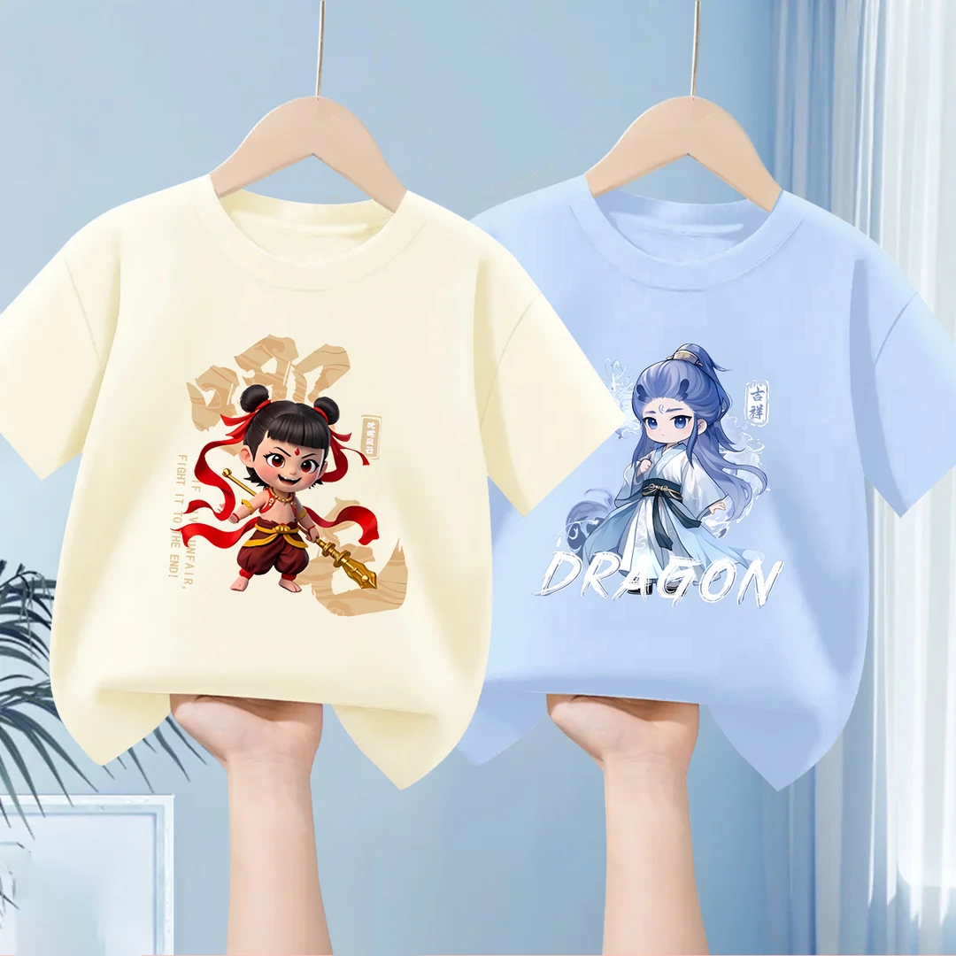 哪吒敖丙儿童纯棉t恤2025夏季男童女童短袖中小童装亲子半袖2件套