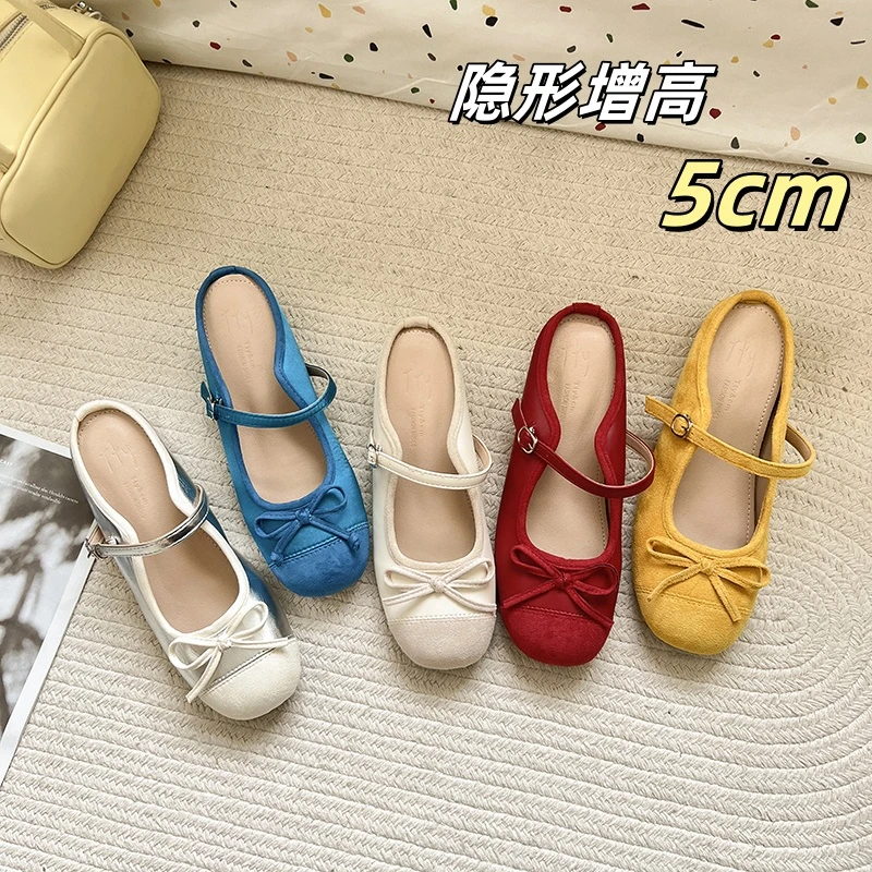 法式蝴蝶结半拖凉鞋女2025夏季新款小香风小个子内增高芭蕾风女鞋