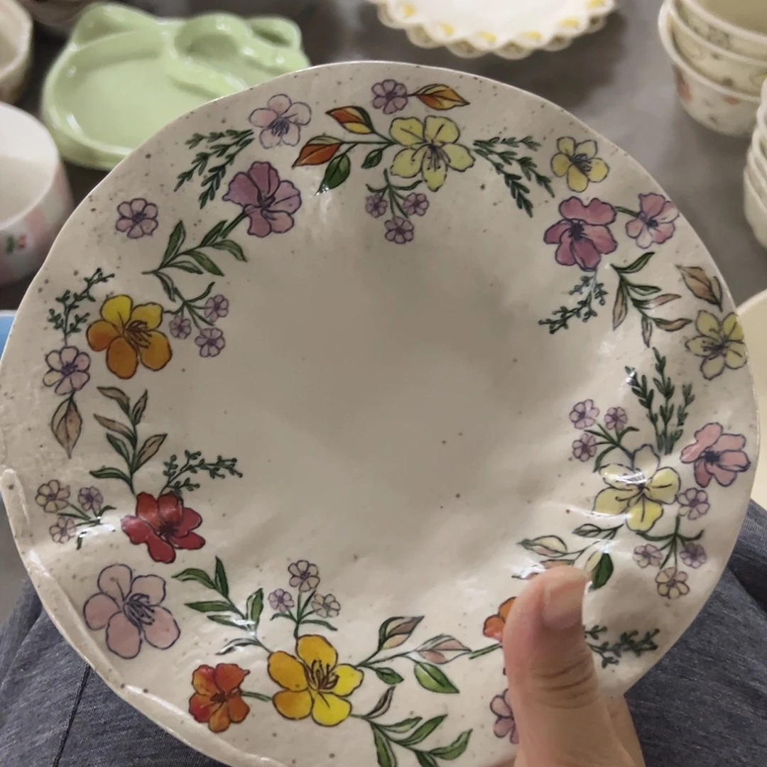 瓷微瑕花盘子一个哈哈