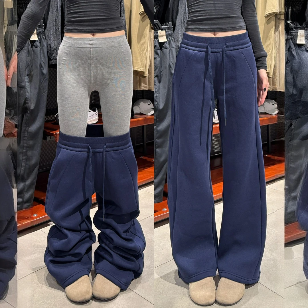 美式lulu同款运动裤子女秋冬季2025新款宽松直筒窄版加绒阔腿卫裤