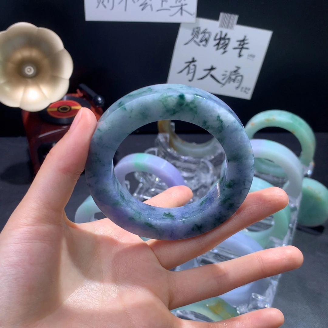 未镶嵌手镯定制翡翠莫奈紫花园 52-60圈口 未镶嵌手镯定制翡翠