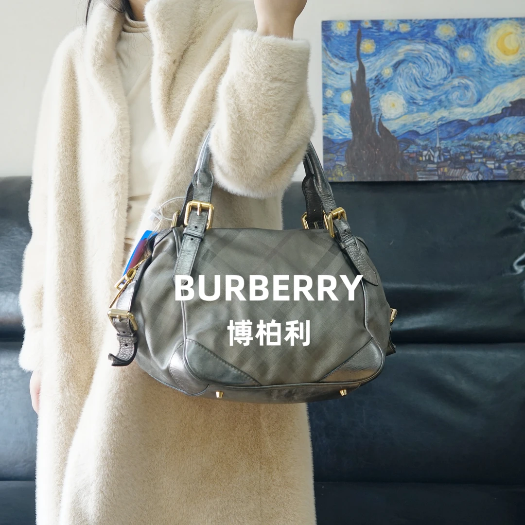 95新 BURBERRY/博柏利 巴宝莉/银色格纹单肩包/FYHH10328028/8028
