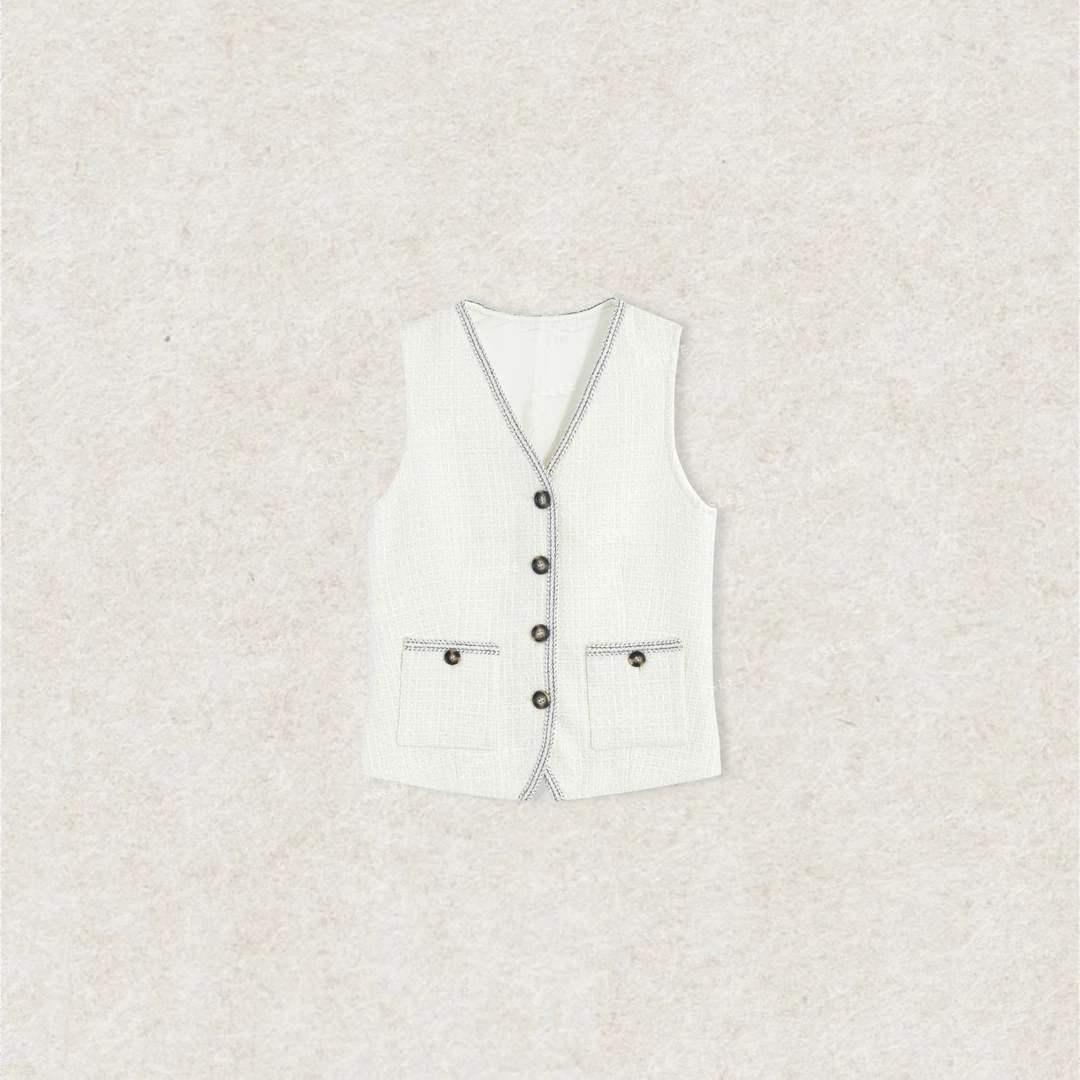 【ASHLEYASS】“月光手书”V领明线设计黑白相间马甲LSS240964S