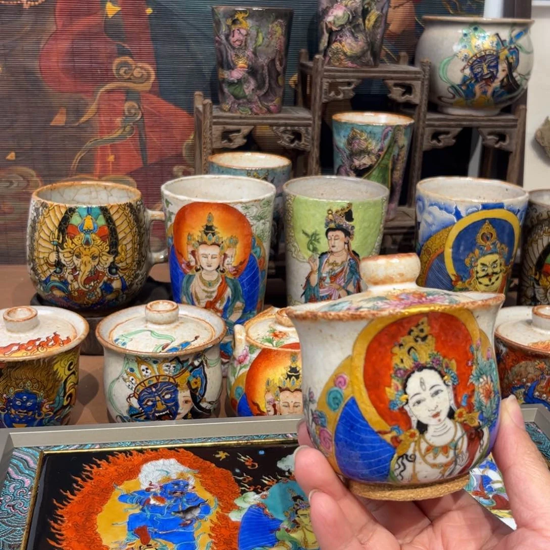 手工手绘白度母宝瓶