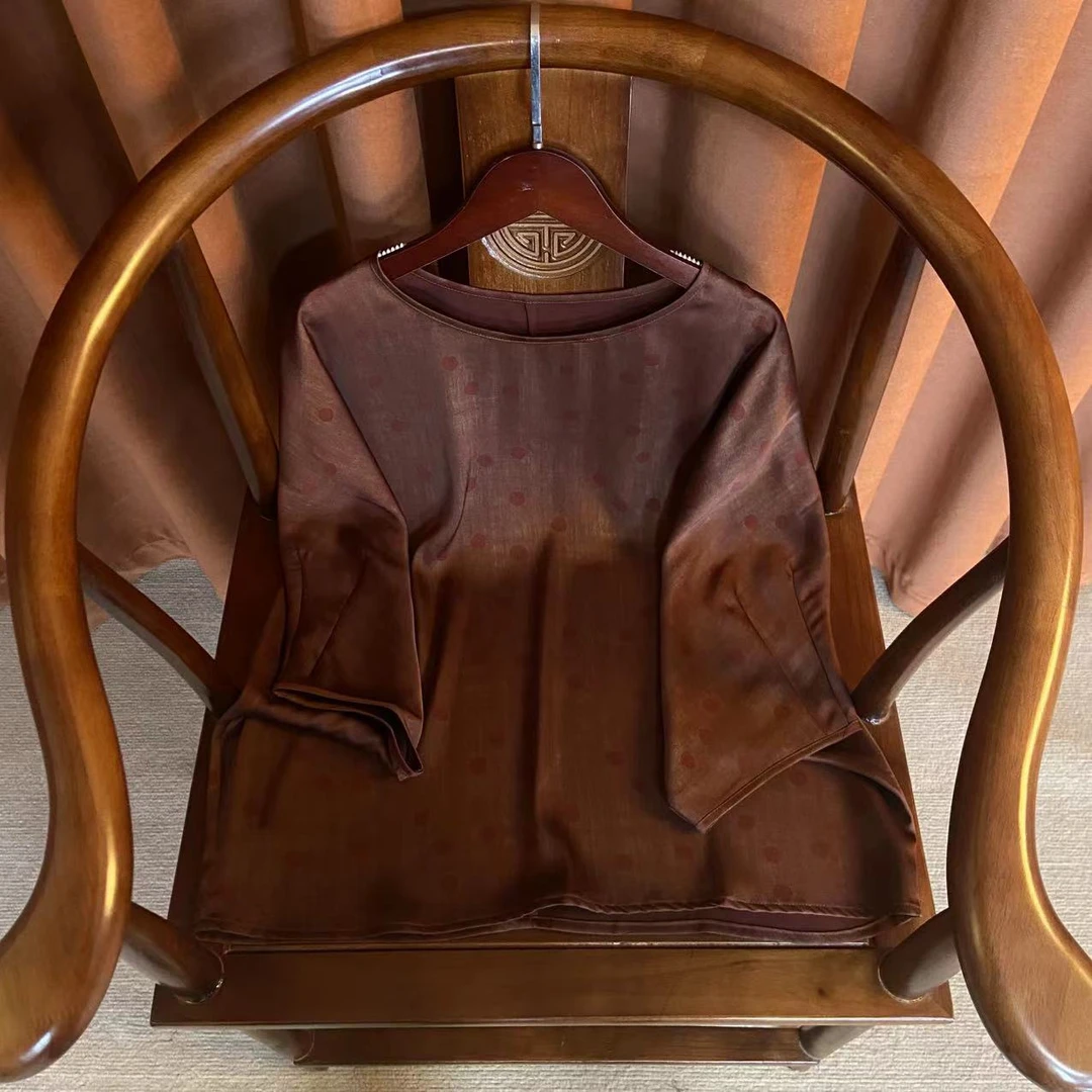 【悦颜】 时尚女装新中式圆领上衣短袖气质百搭五分袖国风夏季时尚