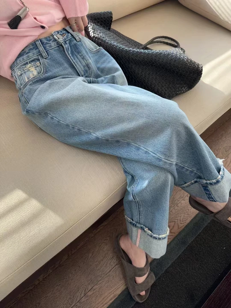 （库）温柔瑶-GD#韩系极简卷边窄版阔腿裤#5631（裤长92cm 腰围66）