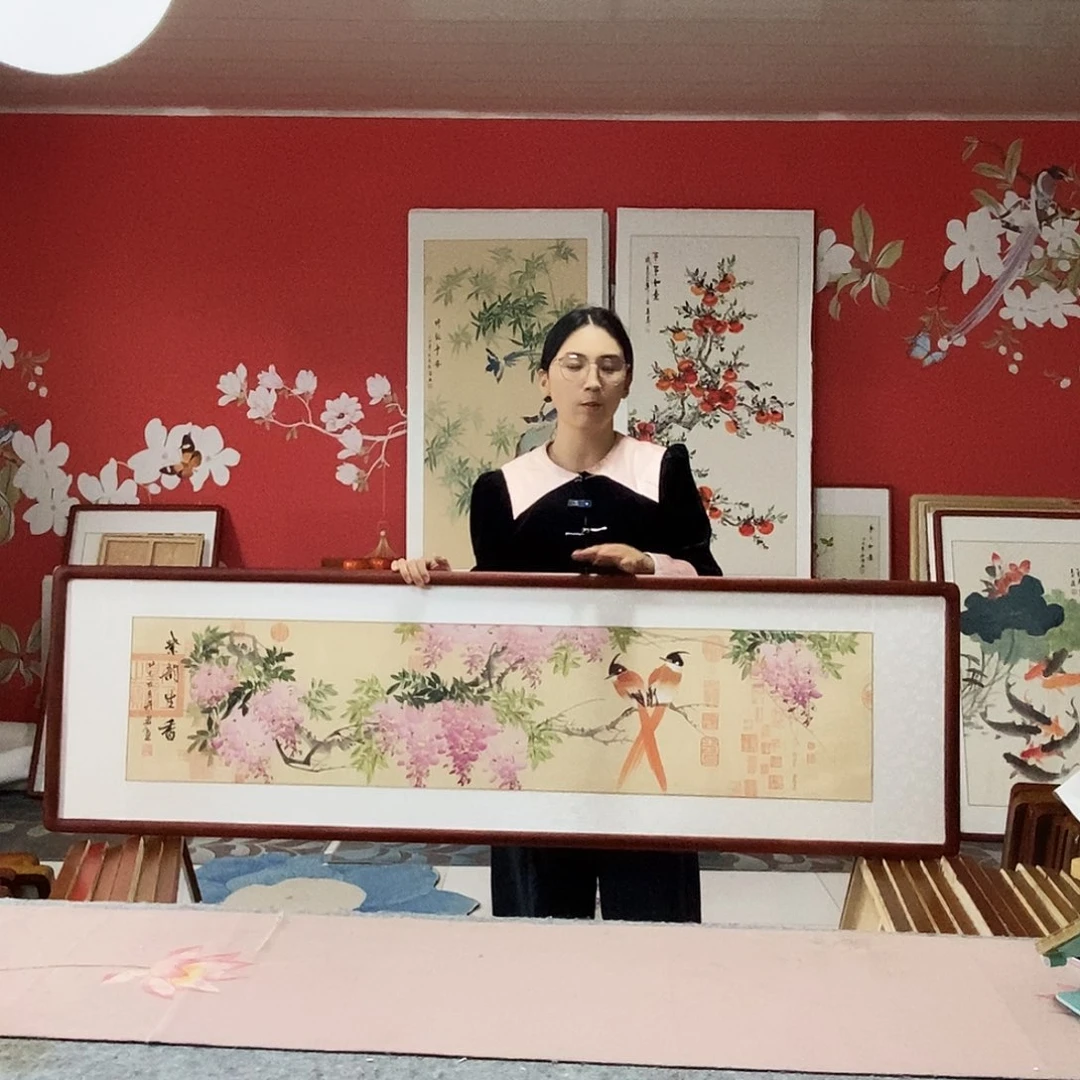 国画手写手绘国画作品带框包邮47✖️162