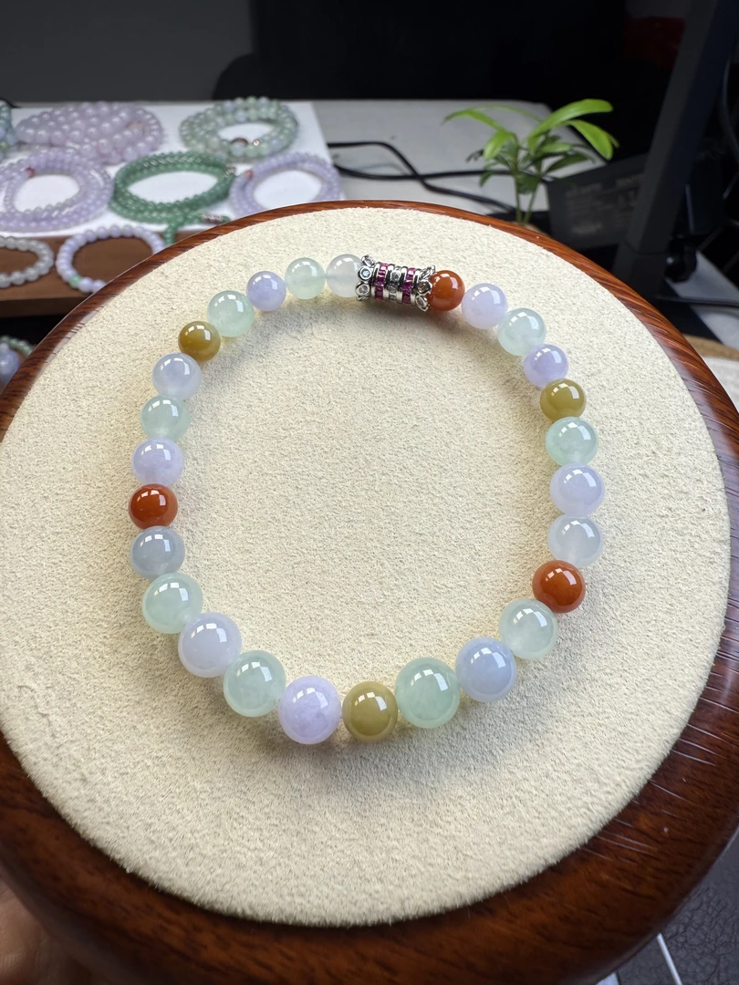 翡翠A货彩虹手串