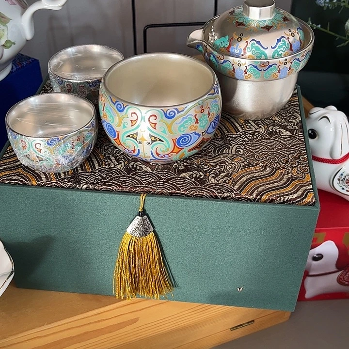 瓷片瓷鎏银茶具四件套