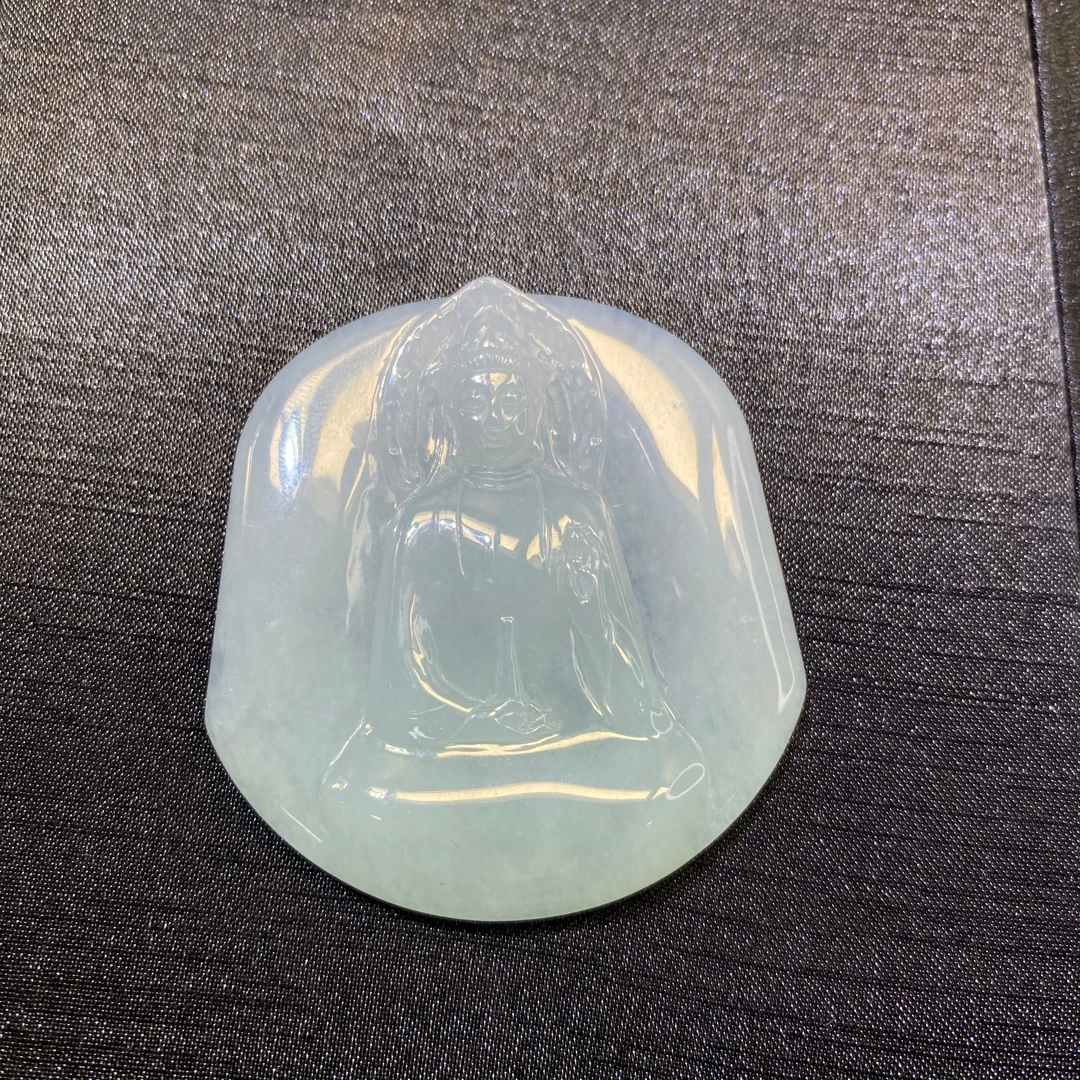 25天然缅甸翡翠A货冰蓝底观音牌/400136/北京银座拍卖