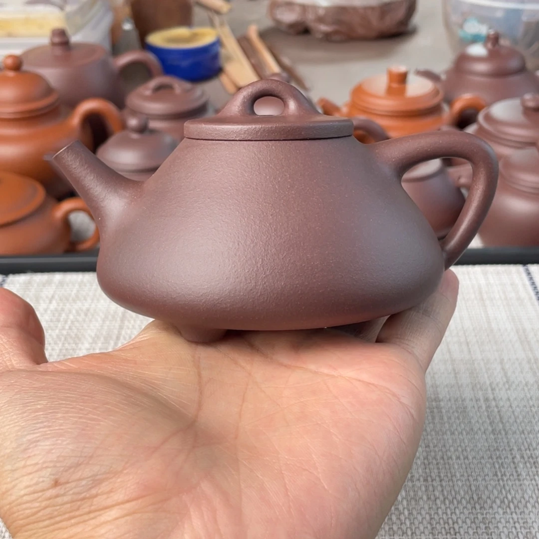 茶壶紫砂半手工老紫泥子冶石瓢壶220cc