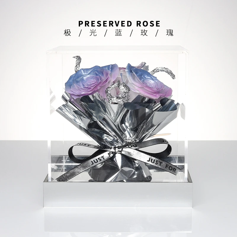 圣诞情人节礼物永生花真花玫瑰极光亚克力摆件高级感送女朋友生日