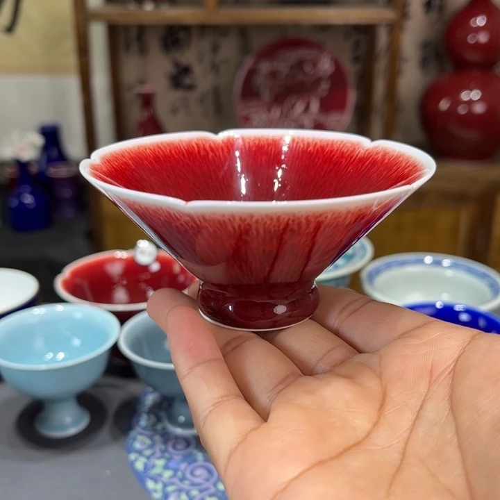 景德镇陶瓷浅行窑花口斗笠杯