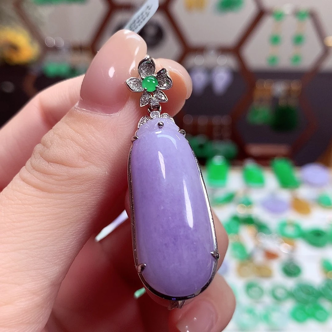 翡翠项链18K金镶嵌天然翡翠