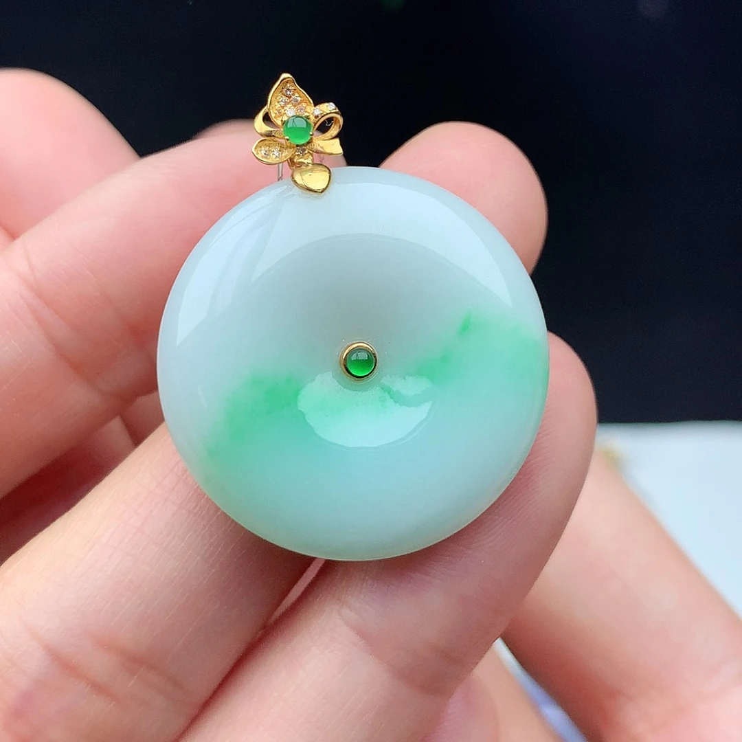 翡翠18K金镶嵌吊坠(不含链)