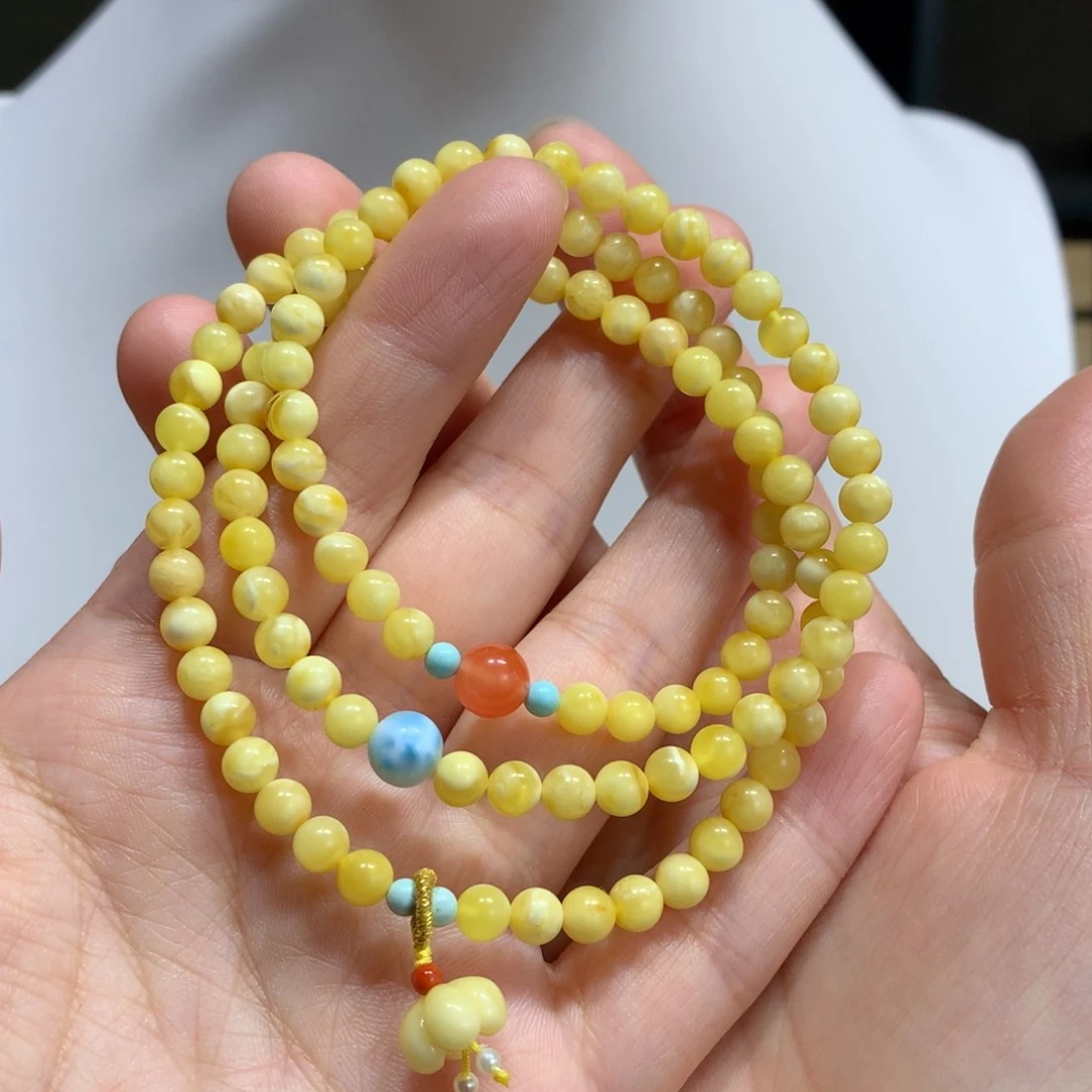 蜜蜡手链未镶嵌特价5m m白花