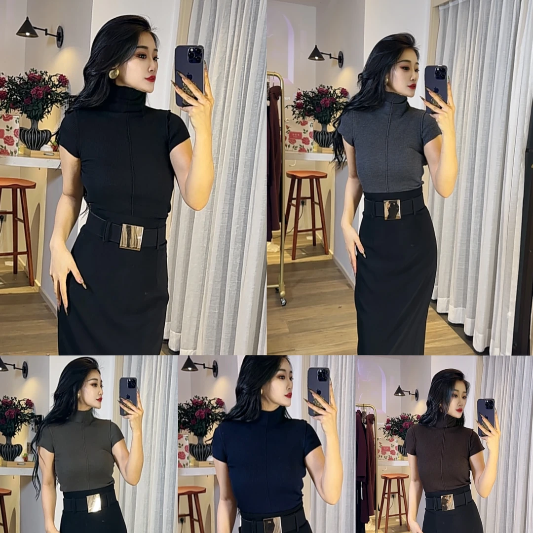 师小姐精品女装~洋气百搭半高领针织打底8647