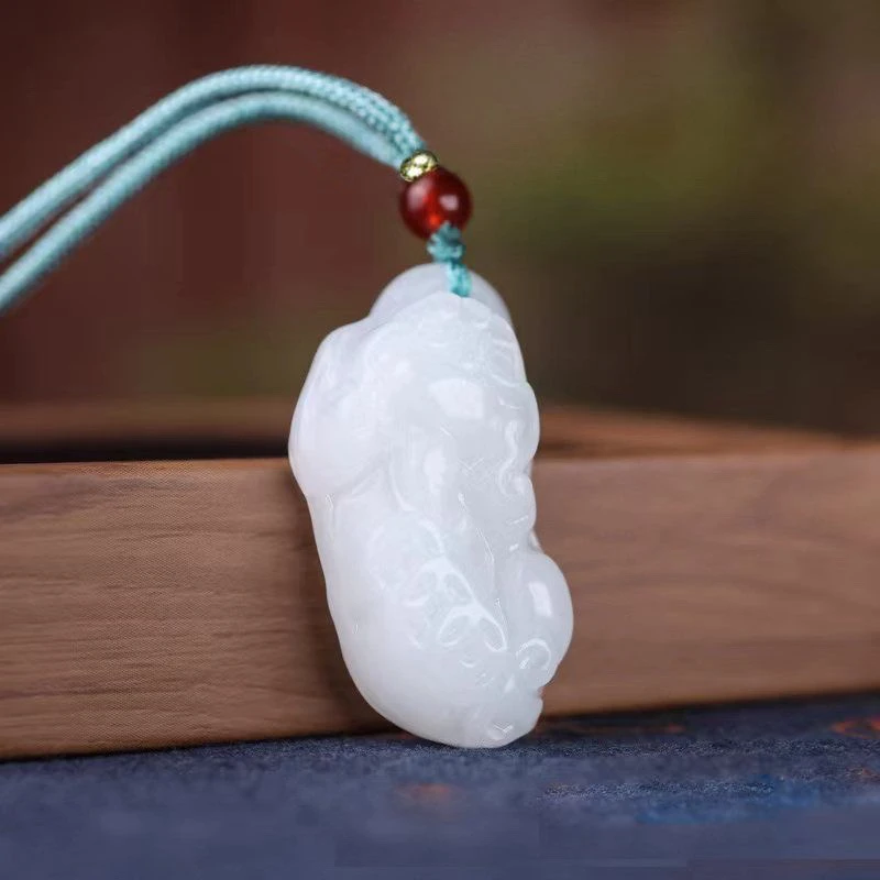 玉石 白貔貅项链吊坠-LJWBY-1A