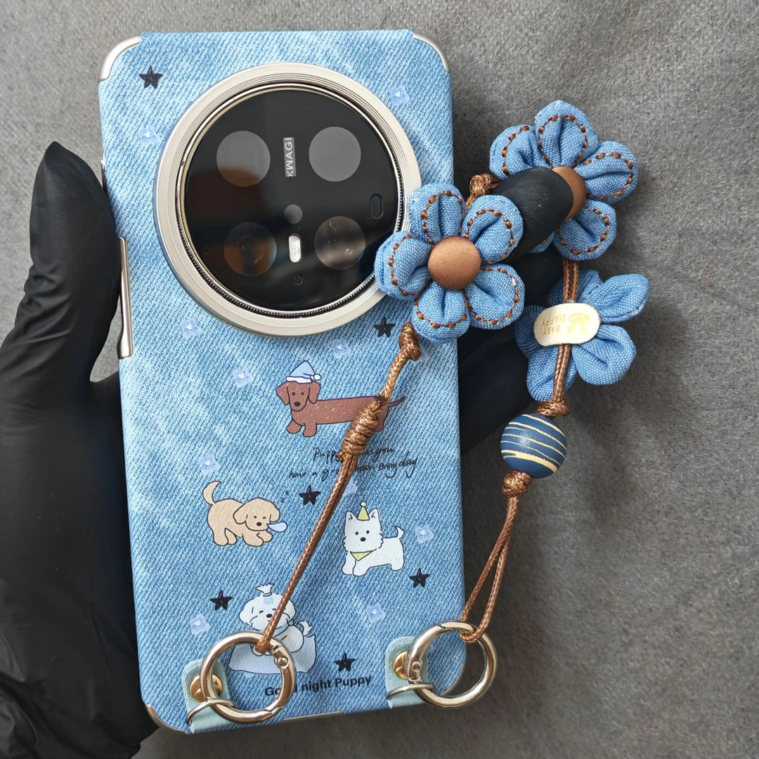 适用华为mate70pro+手机壳pura70pro复古牛仔狗狗挂绳mate60pro女