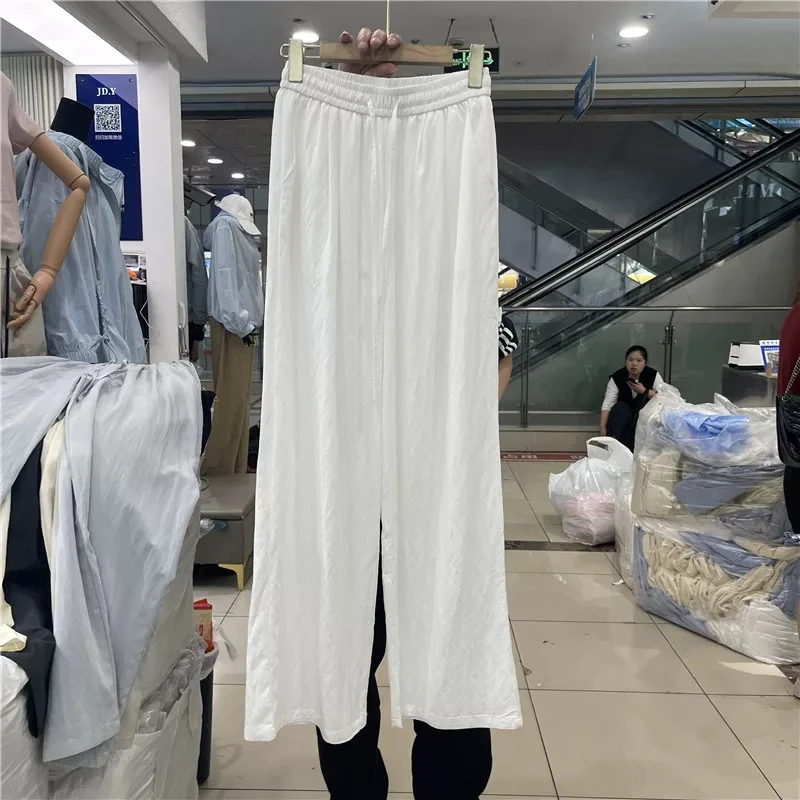 夏日醋酸松紧腰阔腿凉凉裤舒适休闲长裤