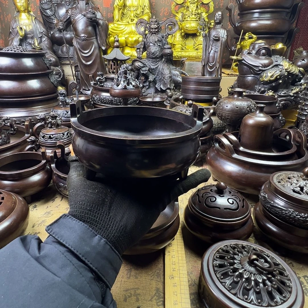 15公分口径冲天耳炉铜香炉供香炉聚宝盆