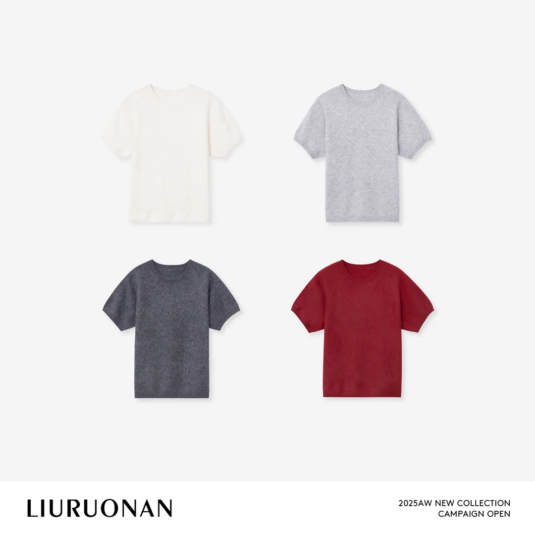 LIURUONAN 25WIN 【四色羊毛T恤】短袖圆领秋冬款打底毛针织衫女装