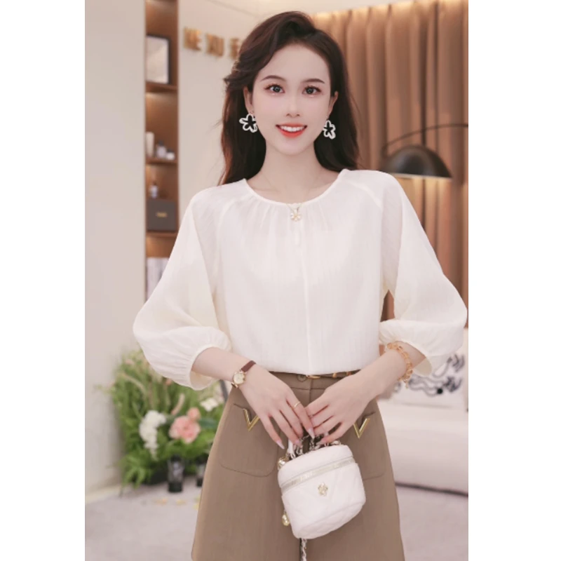 简约泡泡袖宽松圆领衬衫2025夏季新款设计感小众百搭显瘦TU25337