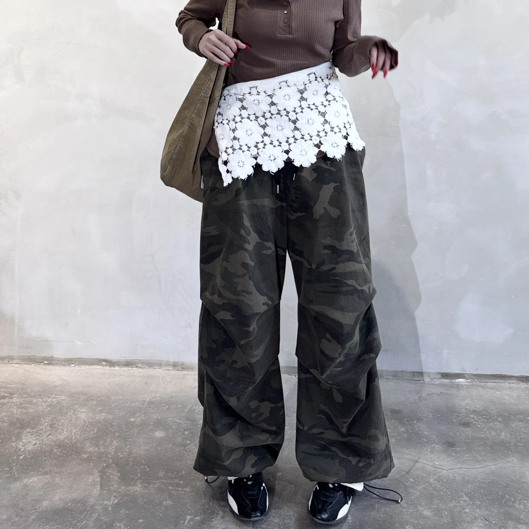 迷彩卡扣长裤潮薄款蜡染工装裤休闲裤宽松防蚊秋季百搭时尚加厚