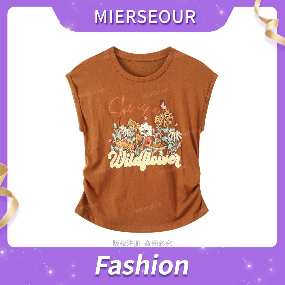 【美式小雏菊】时尚印花褶皱设计T恤短袖6627