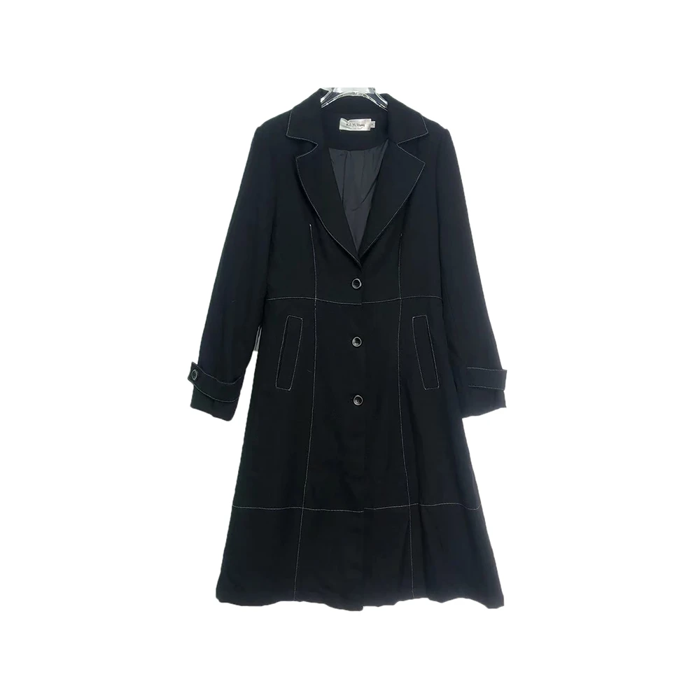 E2118时尚韩版洋气气质收腰黑色长款风衣