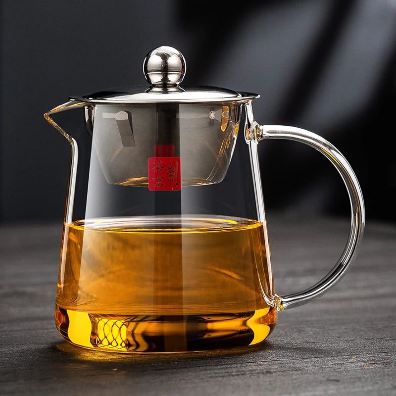 茶京公道杯带茶漏加盖 304不锈钢带滤网加盖耐高低温玻璃家用办公