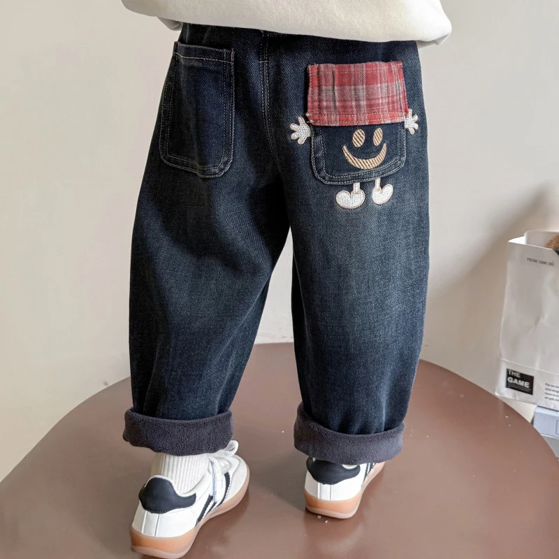 【热推爆款】儿童加绒牛仔裤秋冬季2025新款洋气儿童一体绒加厚裤子
