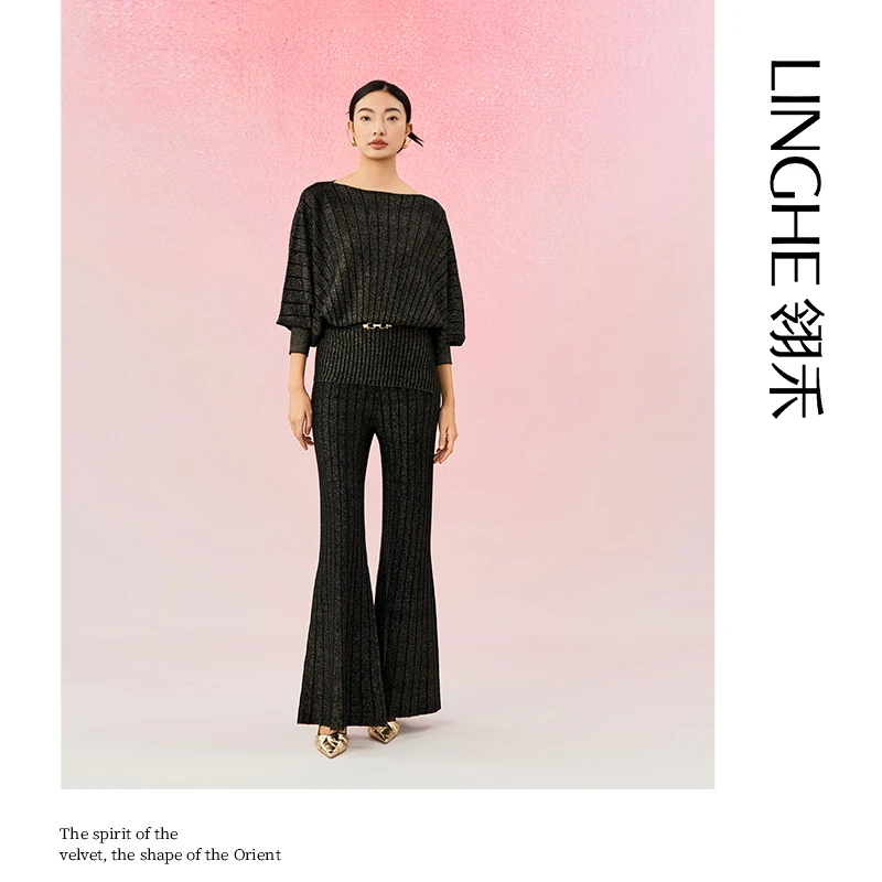 翎禾LINGHE-「琉光」长袖微一字领套头衫时尚轻奢气