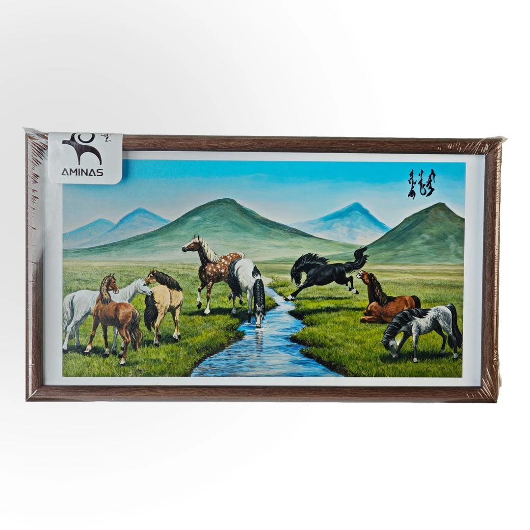 蒙古画民族特色吉祥八骏图摆台mongol内蒙文创壁画马到成功风马