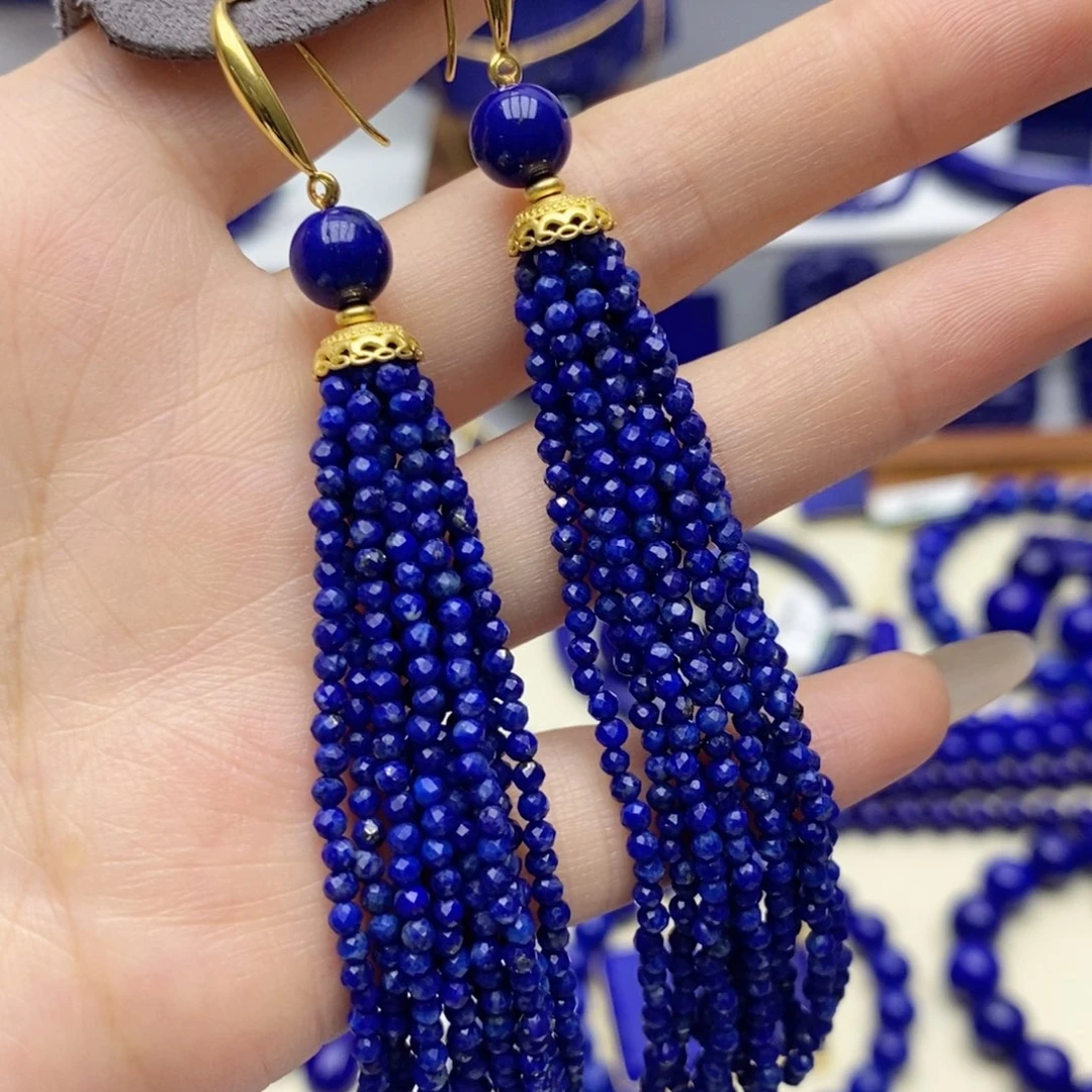 青金石银S925镀金镶嵌耳饰