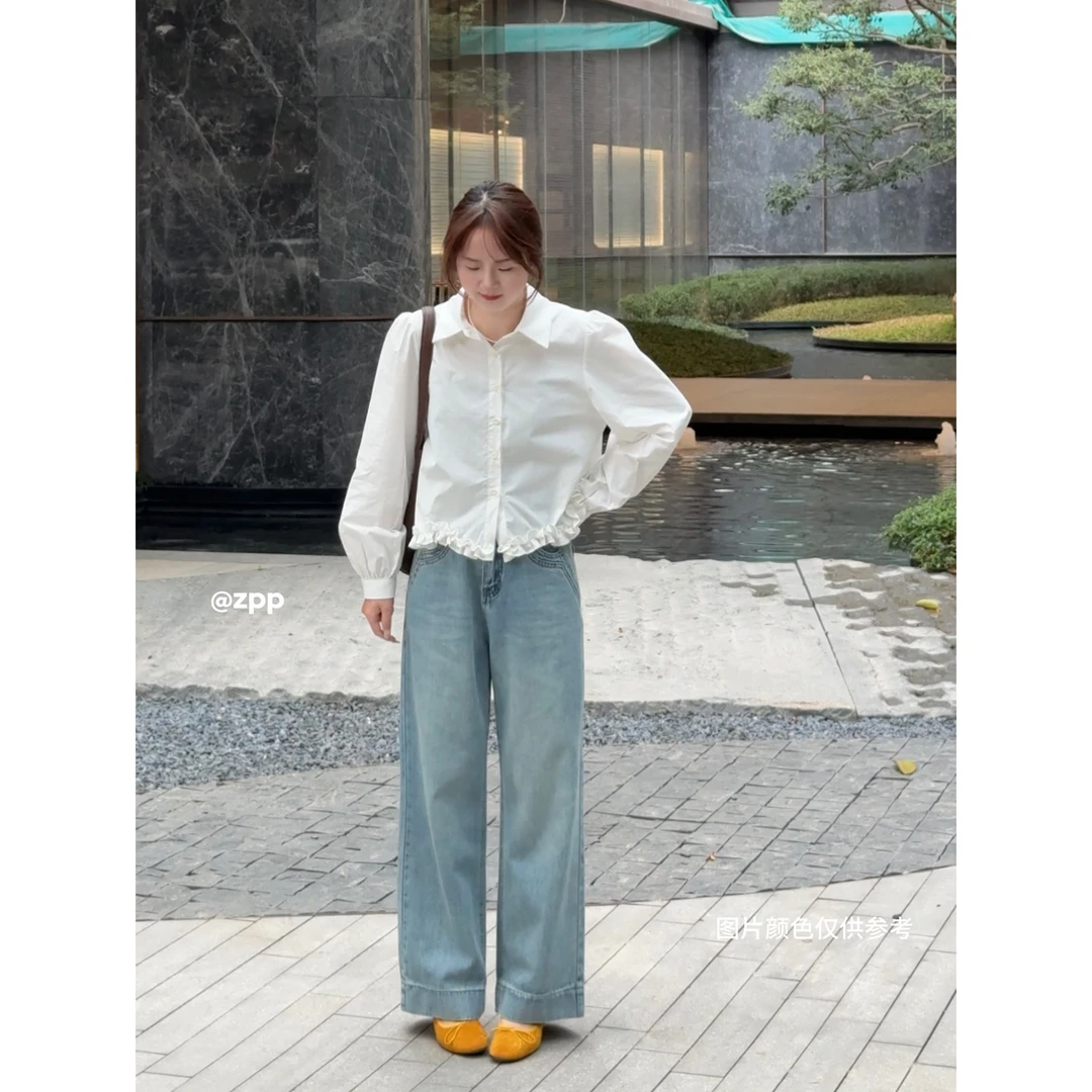 PP • 韩版春季新款宽松不规则木耳花边设计通勤显瘦百搭衬衣开衫