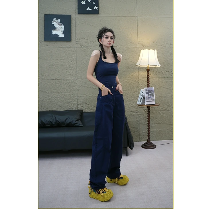 「小鹿甄选」夏季高腰休闲宽松美式牛仔裤6036