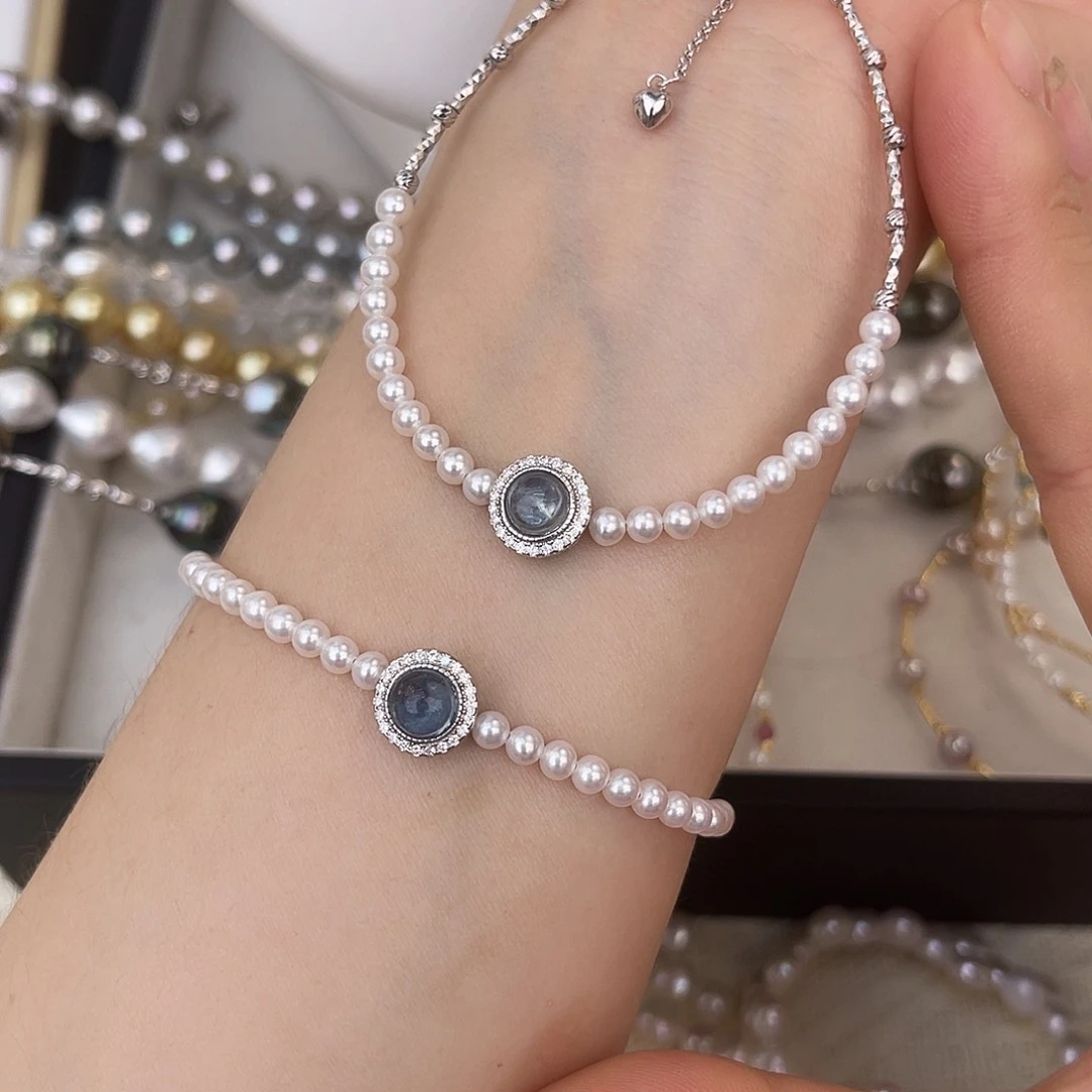 淡水珍珠手链银S925镶嵌多样性发一。淡水无核珍珠