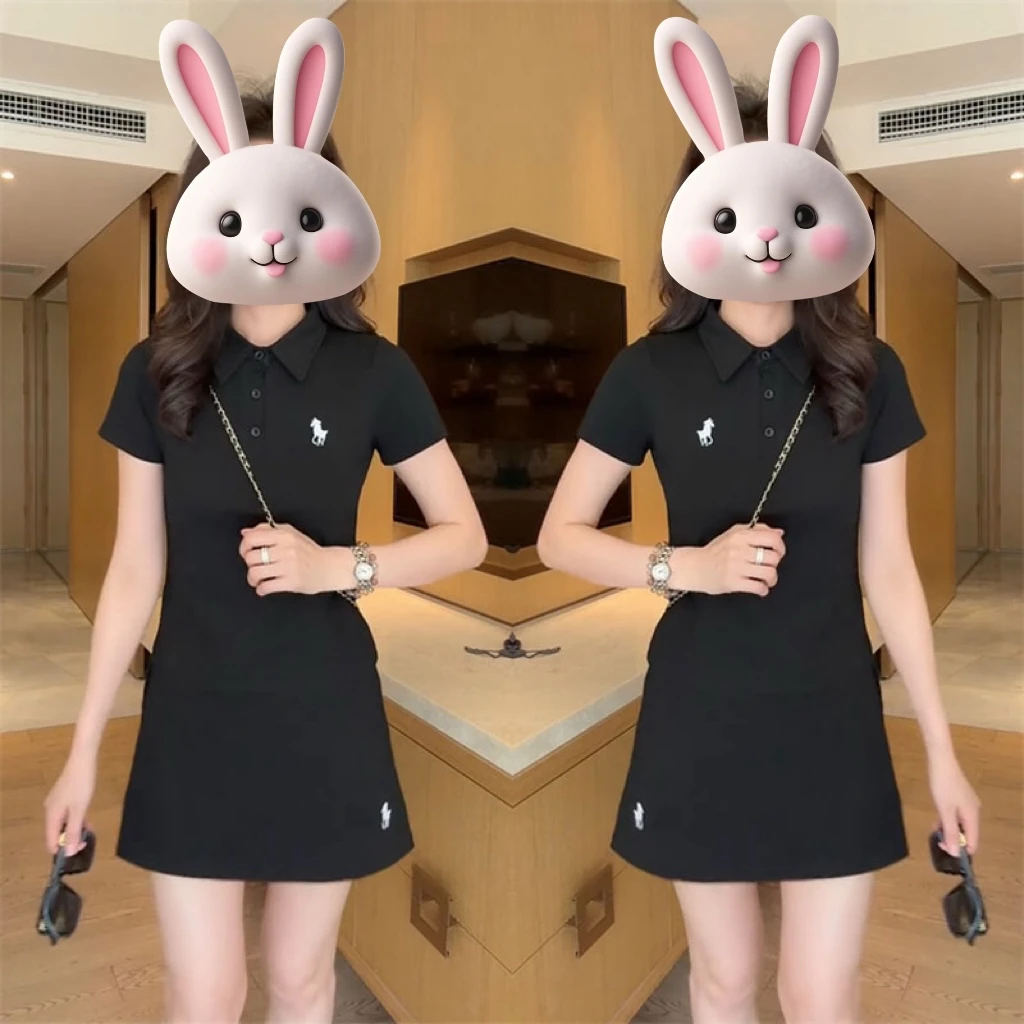 休闲运动风时尚套装女2025年夏季新款短袖刺绣钉扣Polo衫半身裤裙