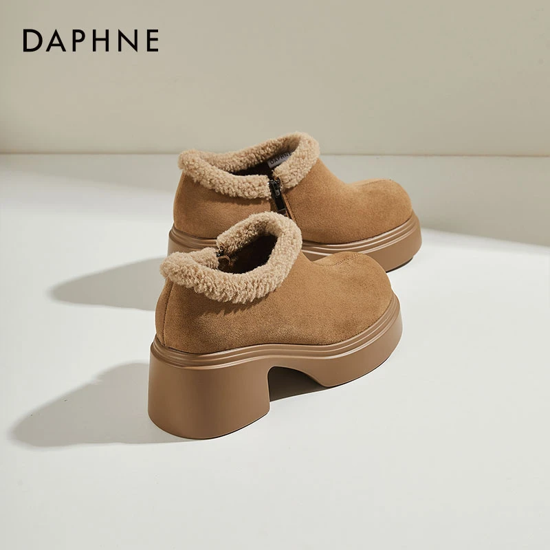 达芙妮7cm厚底高跟鞋2025棉鞋女冬季加绒保暖单鞋子雪地靴女款