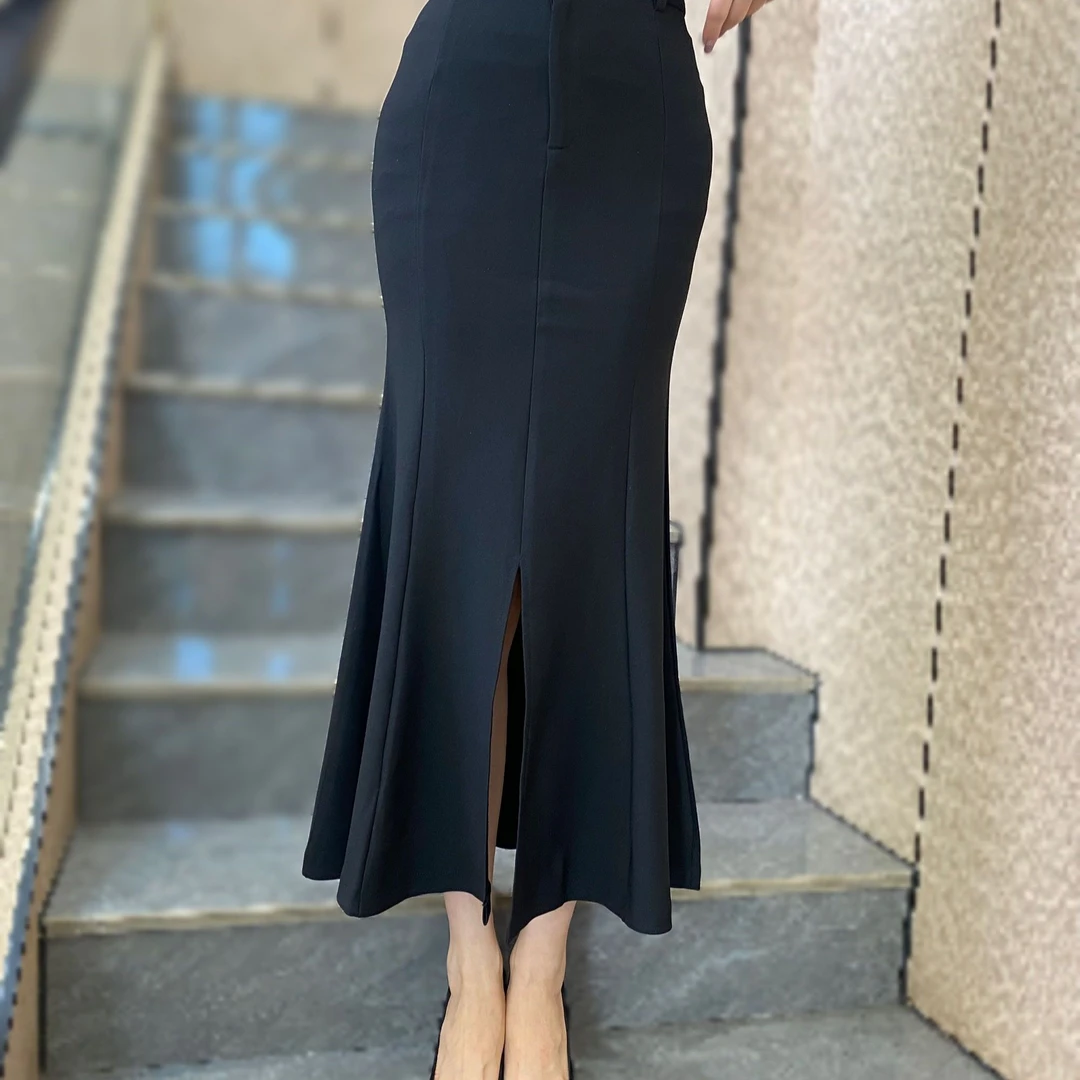 半身裙显瘦高腰拉链夏季修身气质时尚春夏黑色女装短裙半裙