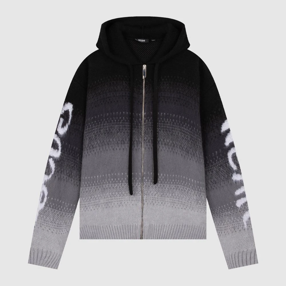 现货GCDS秋冬渐变logo休闲连帽拉链外套羊毛衫FW23M37030502