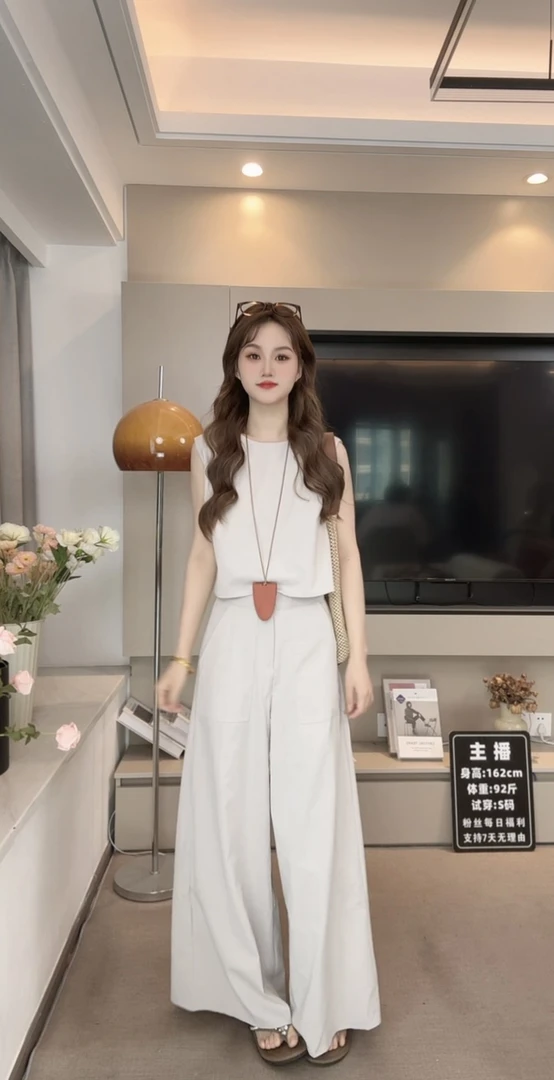 众和梦小众设计款 韩版 夏新款高腰阔腿裤时尚显瘦气质两件套套装