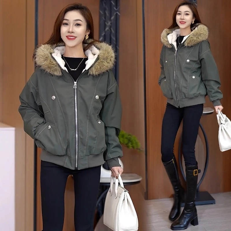 时尚大毛领棉服女冬季新款宽松显瘦派克服加厚保暖工装棉袄外套潮