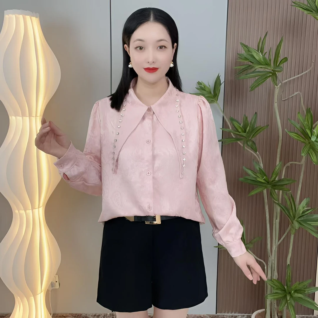 2025春季外套设计感兔子领钉钻衬衫时尚气质百搭上衣