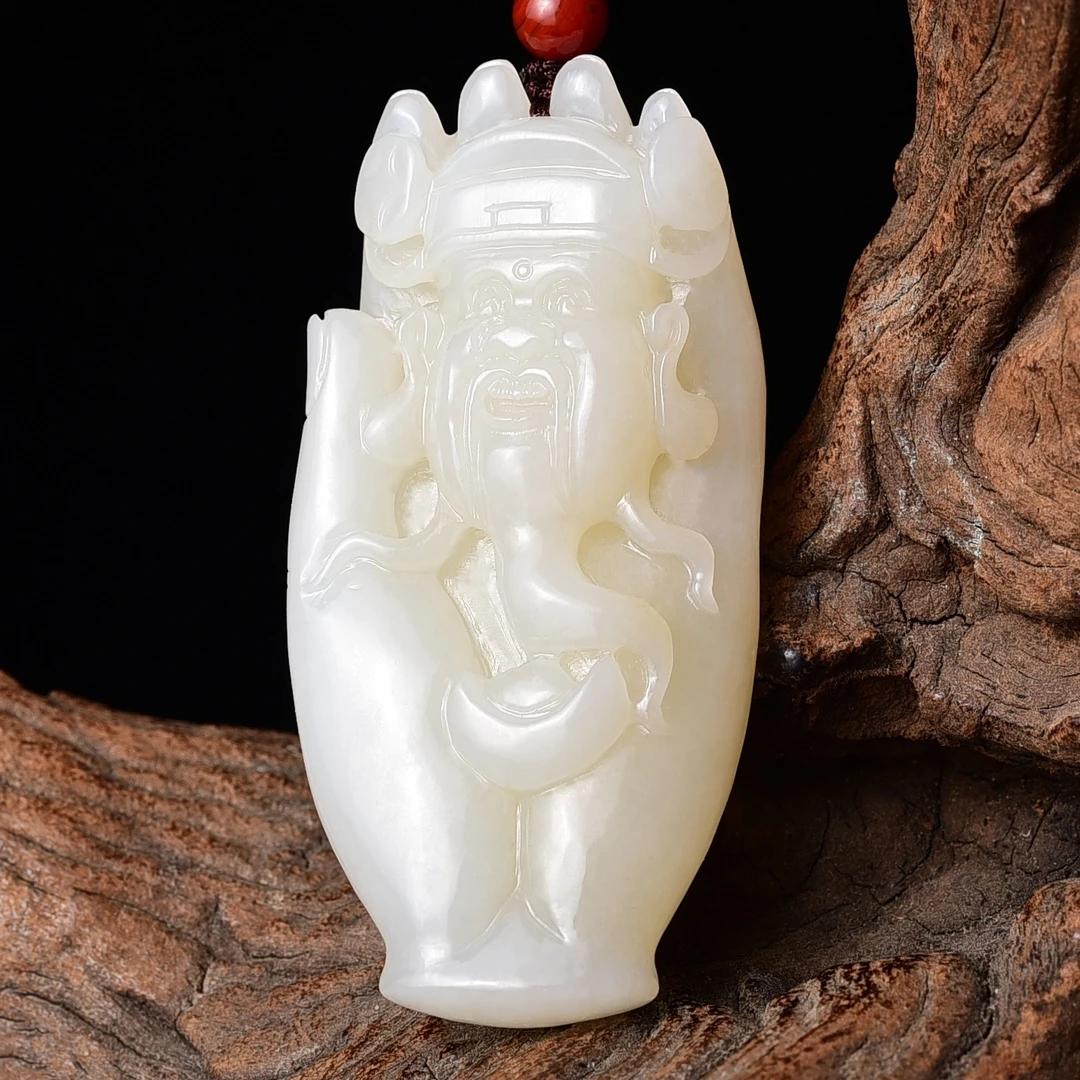 天然和田玉羊脂玉财爷吊坠男女款玉石项链挂件